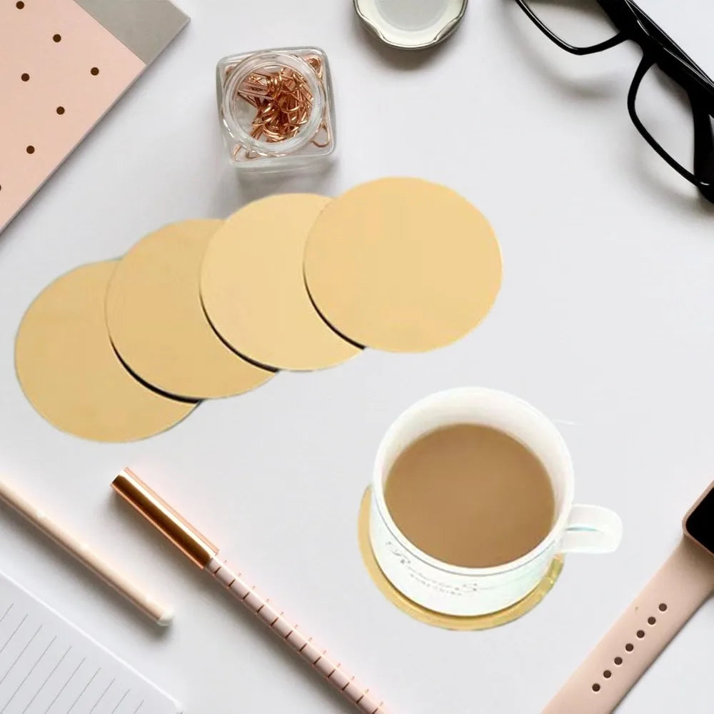 Multi-Function Round Gold Stainless Steel Coaster Set Mirror-like Scald-proof Drink Pad With Holder Insulated Cup Mat Restaurant Vue