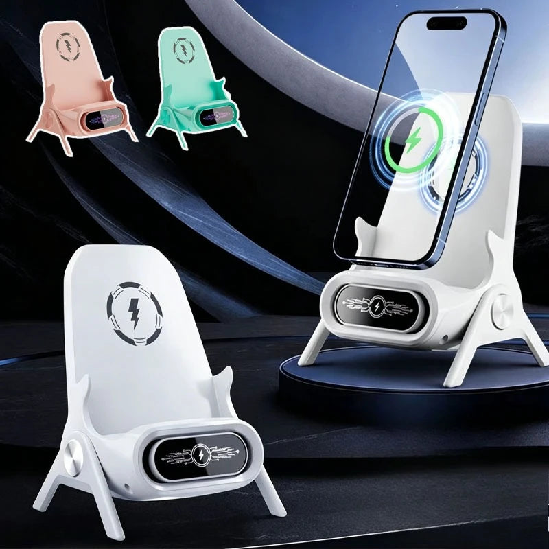 1-4pcs Wireless Charging Stand with Speaker for Desk Horizontal Vertical Auto Sensing Fast Charger for All Phones Vue