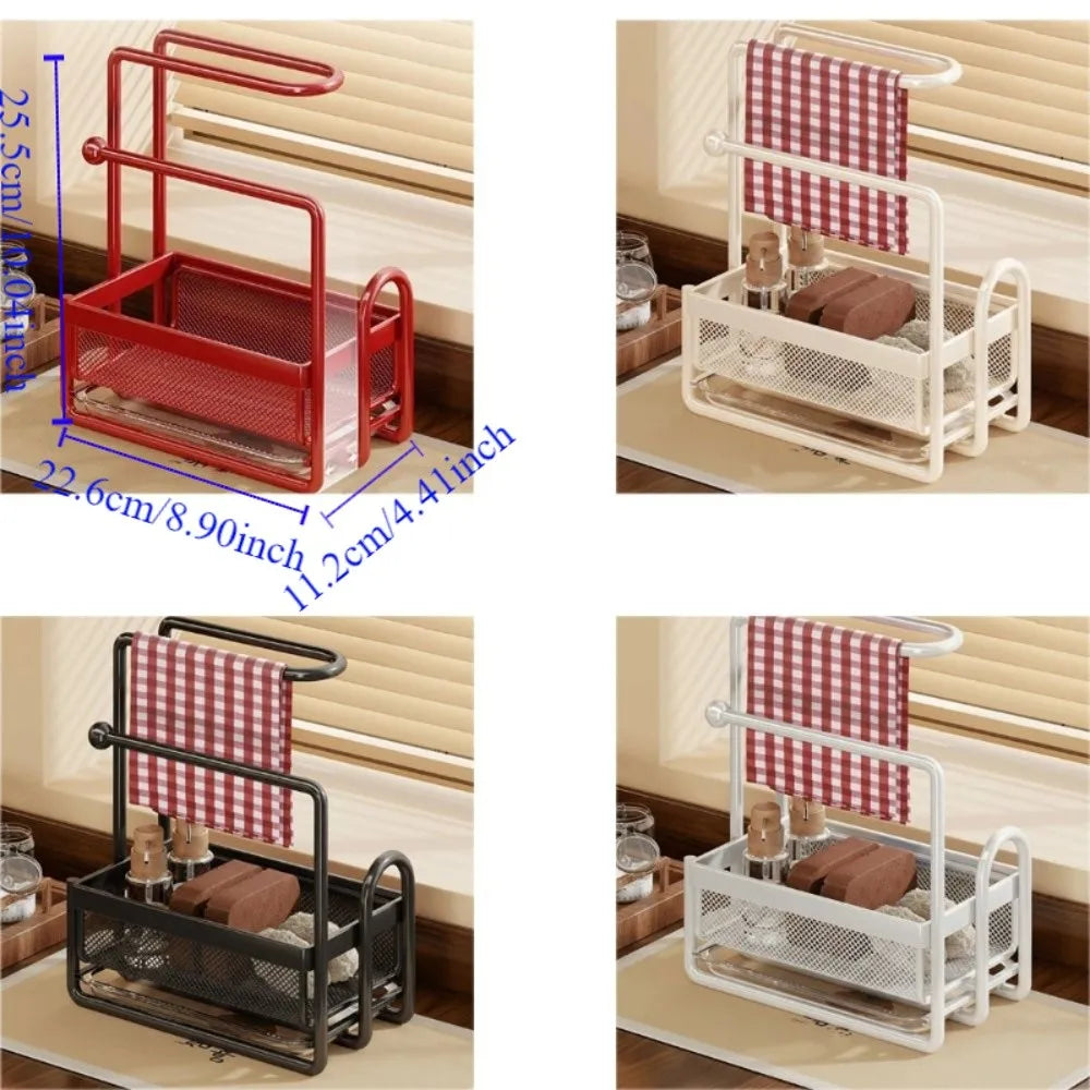 Multi-Function Metal Frame Sink Organizer Rack Layered Sturdy Kitchen Organizer with Water Tray Drying Rack Bathroom Vue