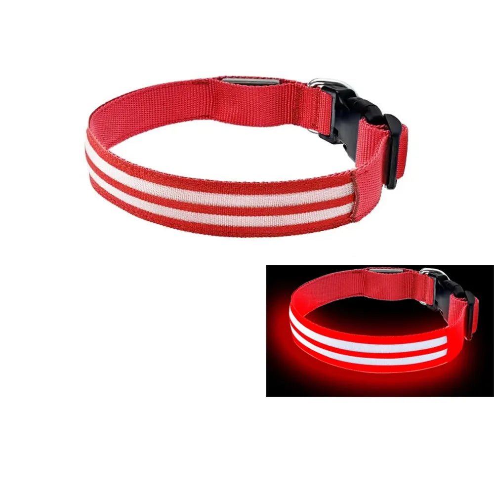 Adjustable Light Up Dog Collar Nylon Material Flashing Light LED Glowing Dog Neck Ring Waterproof Anti-Lost Vue S-Red Single Color