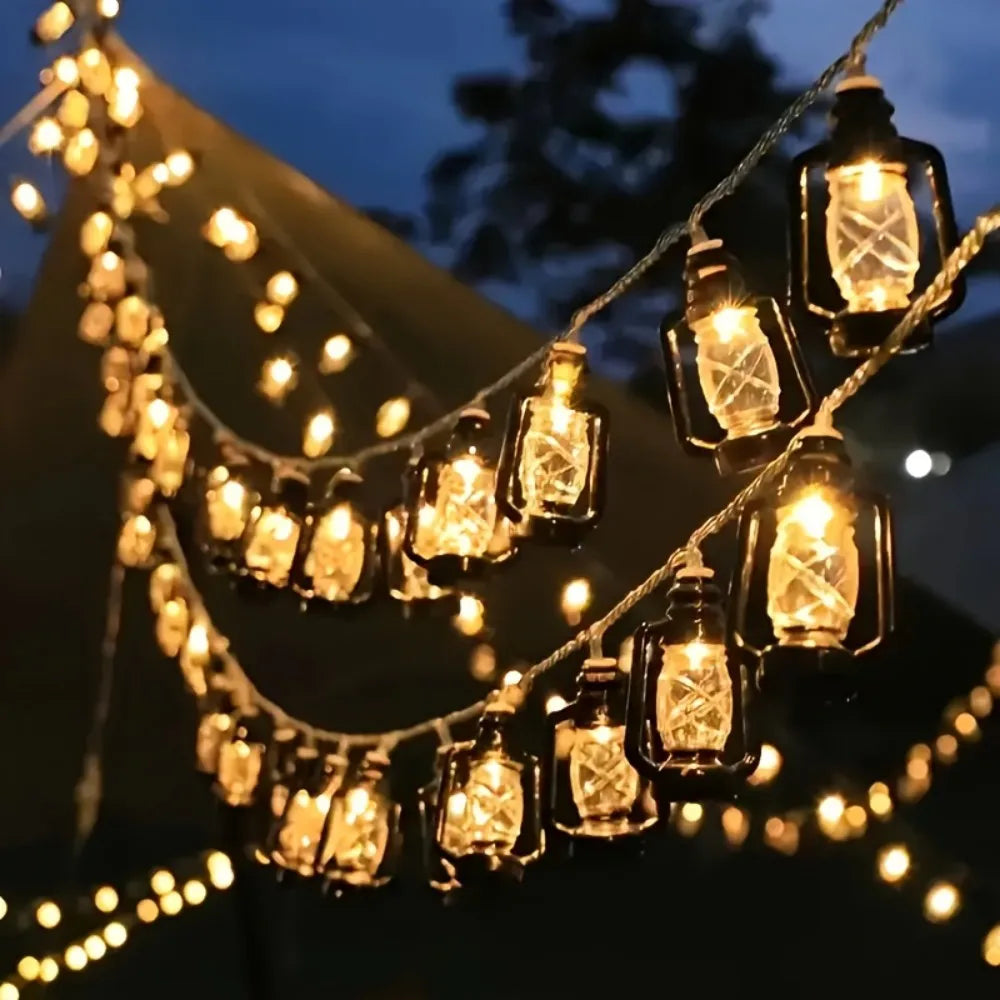 Vintage Lantern LED String Lights, Fairy Lights for Outdoor Camping, Patio, Garden, Halloween Decor（Battery Powered） Vue
