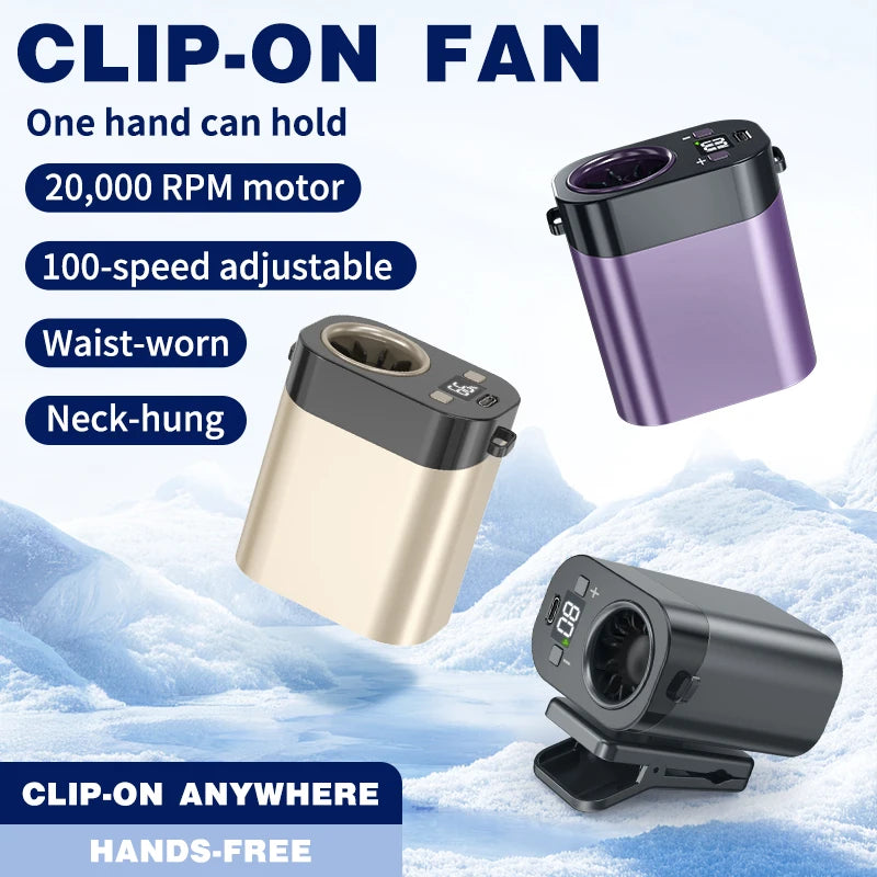 Clip On Fan 200000RPM High Speed Portable Rechargeable Mini Fan 100 Speeds LED Display Hands Free Neck Fan for Outdoor Travel Vue