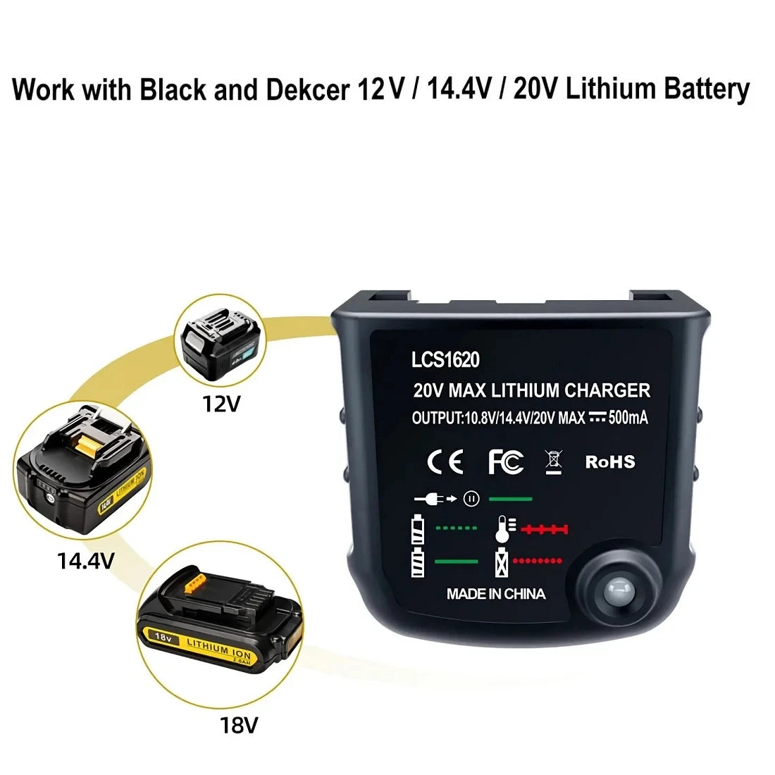 LCS1620 Lithium Battery Charger for BLACK & DECKER Rechargable Battery Charger 20V for LBXR20 LB20 LBX20 LBX4020 LB2X4020 Part Vue