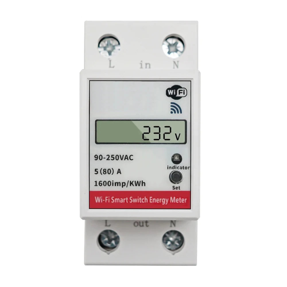 Tuya WiFi Smart Power Energy Meter Consumption kWh Voltmeter 90-250V Din Rail Remote Control Switch Work with Alexa Google Home Vue
