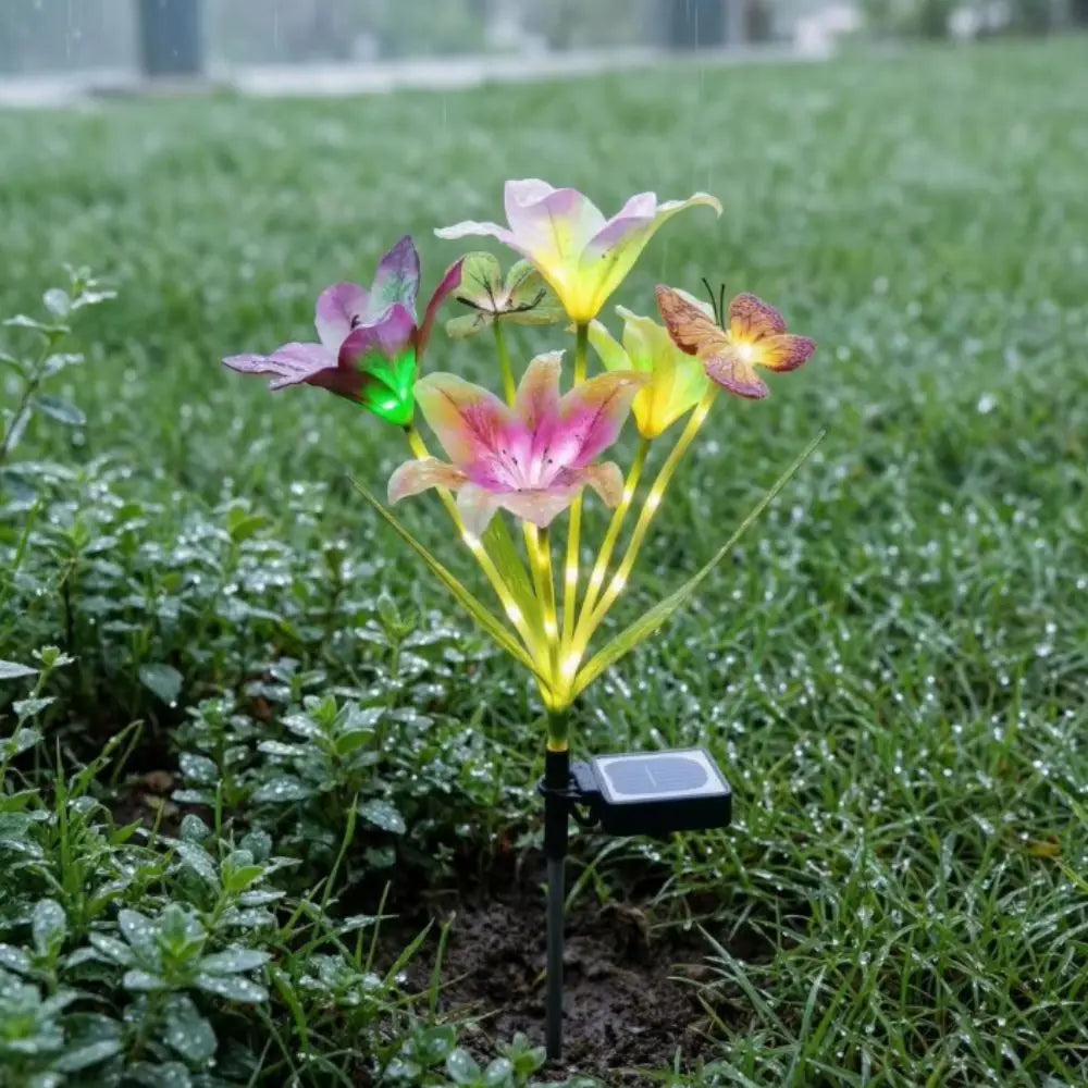 Waterproof Solar Garden Lights Ground-Mounted Butterfly Design LED Landscape Lamp Color Changing Flower Decor Lawn Lamp Yard Vue