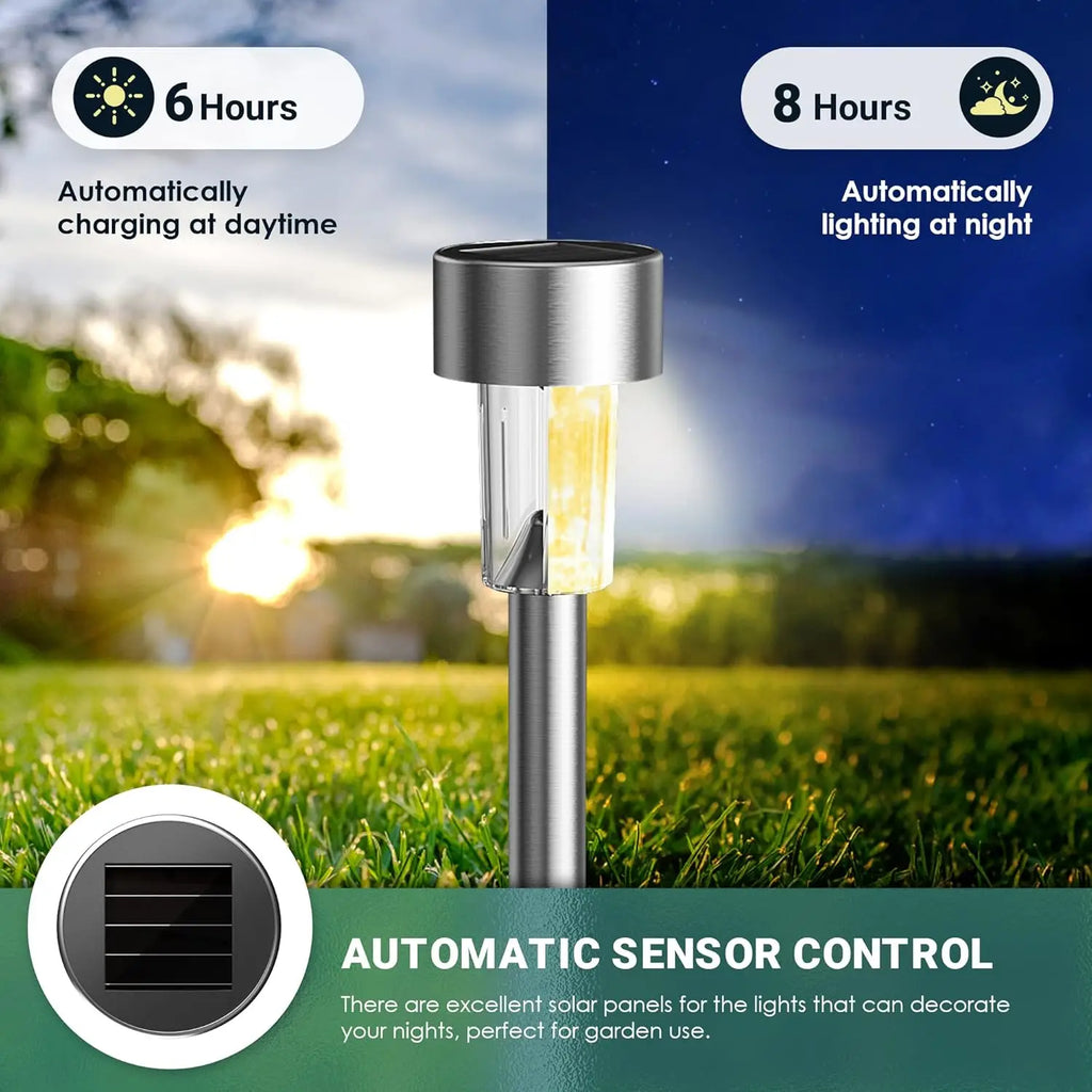 Solar Landscape Lawn Light Stainless Steel Garden Lamp Outdoor Pathway Lighting Auto Illuminate Yard Walkway Deck Christmas Vue