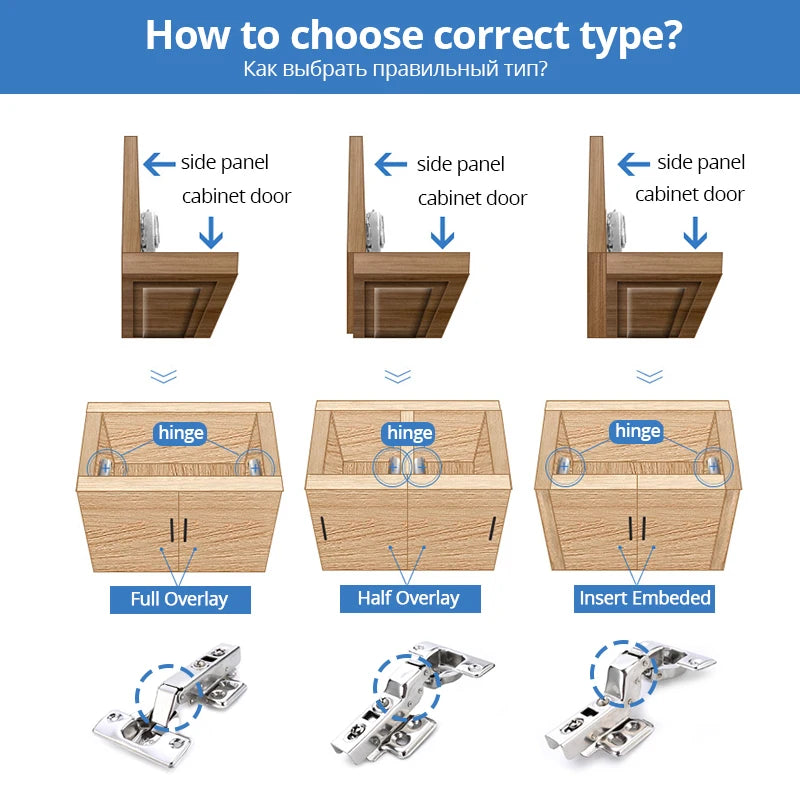 KAK 4 Pieces Stainless Steel Cabinet Hinges Soft Closing Hydraulic Door Hinge Damper Buffer Kitchen Cabinet Furniture Hardware Vue