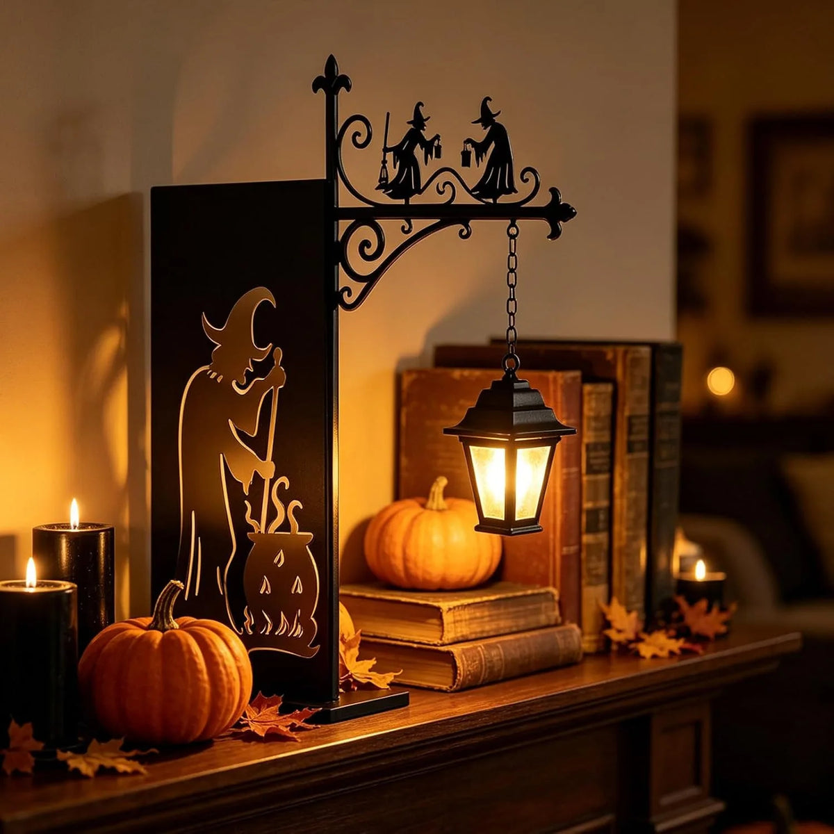 Halloween Vintage Warm Glow Bookend Shelf Lamp Book Stopper for Office Reading Room Desk Decoration Reader Gift Vue Style E