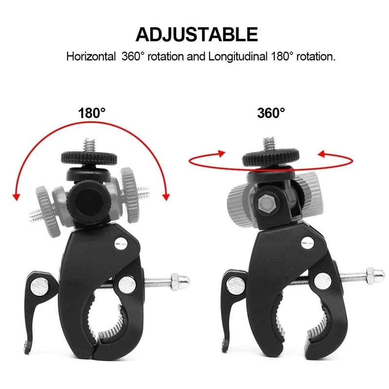 Universal 360 Degree Rotating 1/4 Camera DV Bike Bicycle Handlebar Clamp Bracket Tripod Mount Screw Clip For GoPro Hero 13 12 11 Vue