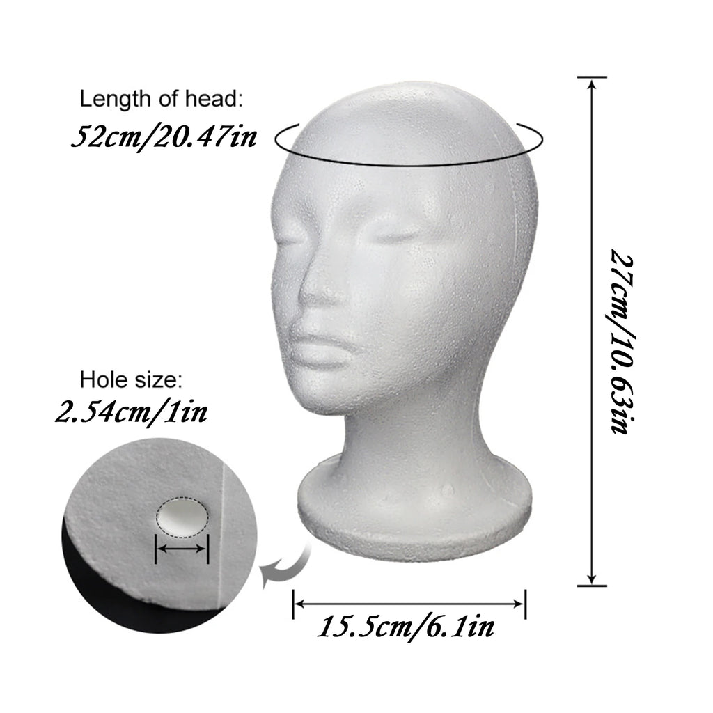Female Styrofoam Mannequin Manikin Head Model Foam Wig Hair Glasses Display Multipurpose Faceless Cosmetics Display Stand Vue C