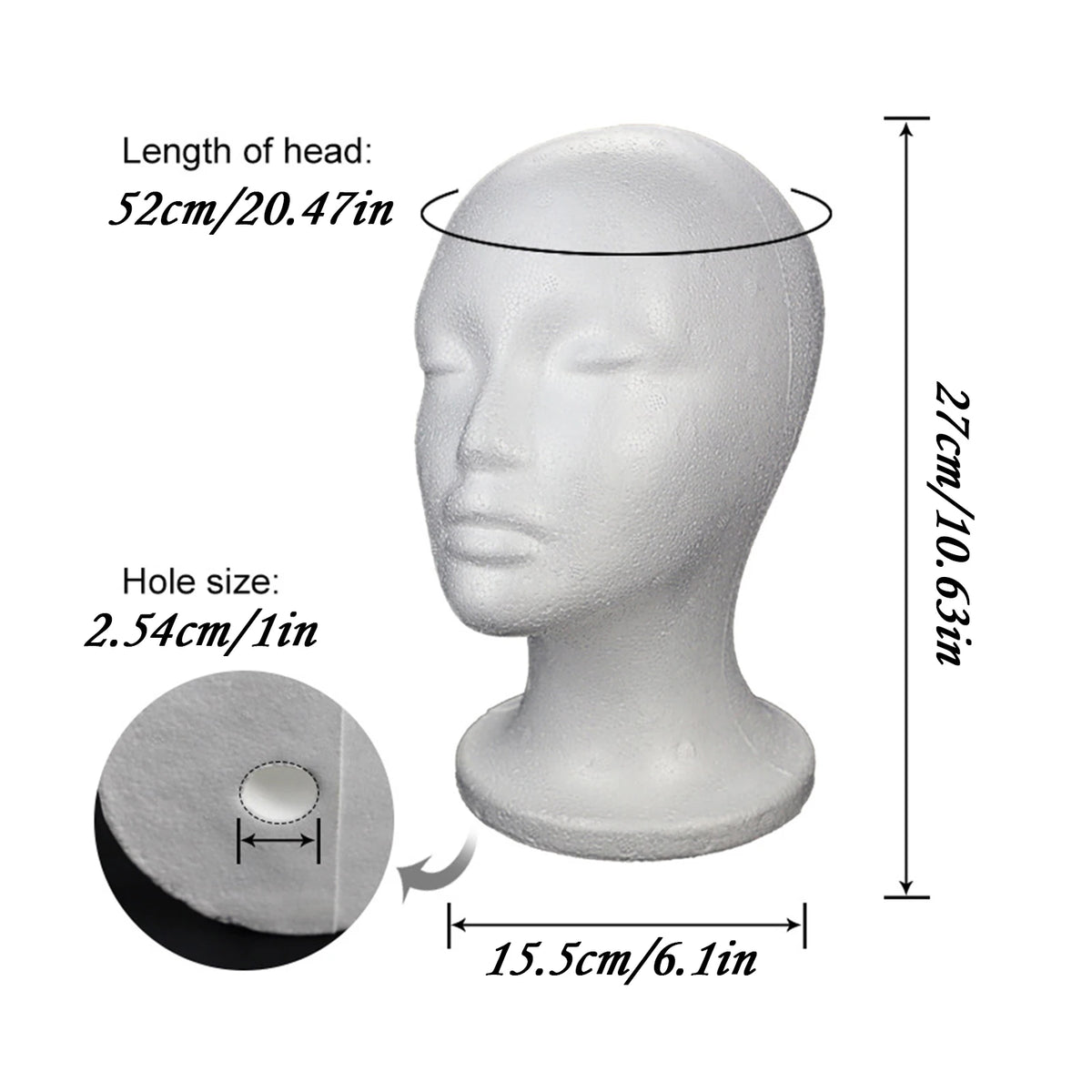 Female Styrofoam Mannequin Manikin Head Model Foam Wig Hair Glasses Display Multipurpose Faceless Cosmetics Display Stand Vue C