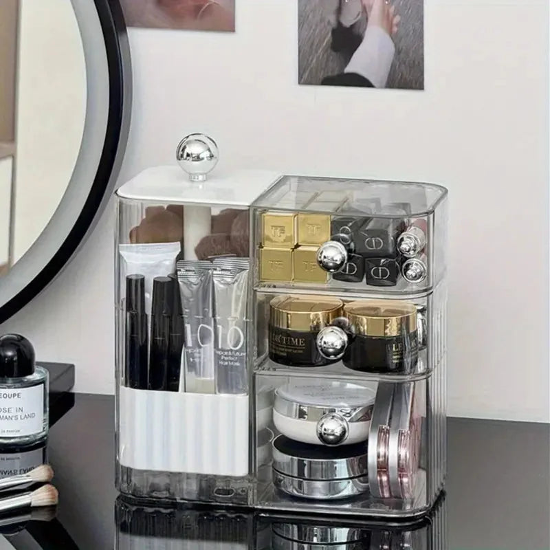 Automatic Lifting Makeup Brush Organizer with Multiple Compartments for Brush Large Capacity Lift-Top Drawer Cosmetic Organizer Vue