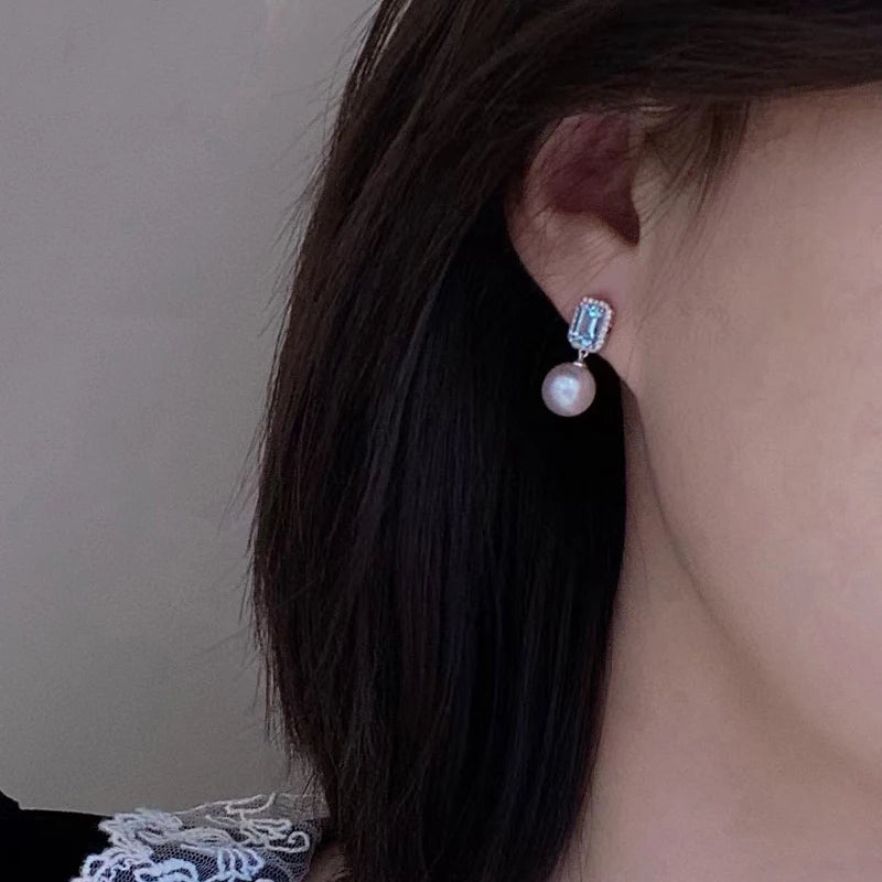 Huitan Sky Blue Cubic Zirconia Pearl Drop Earrings for Women Drop Earrings Vue