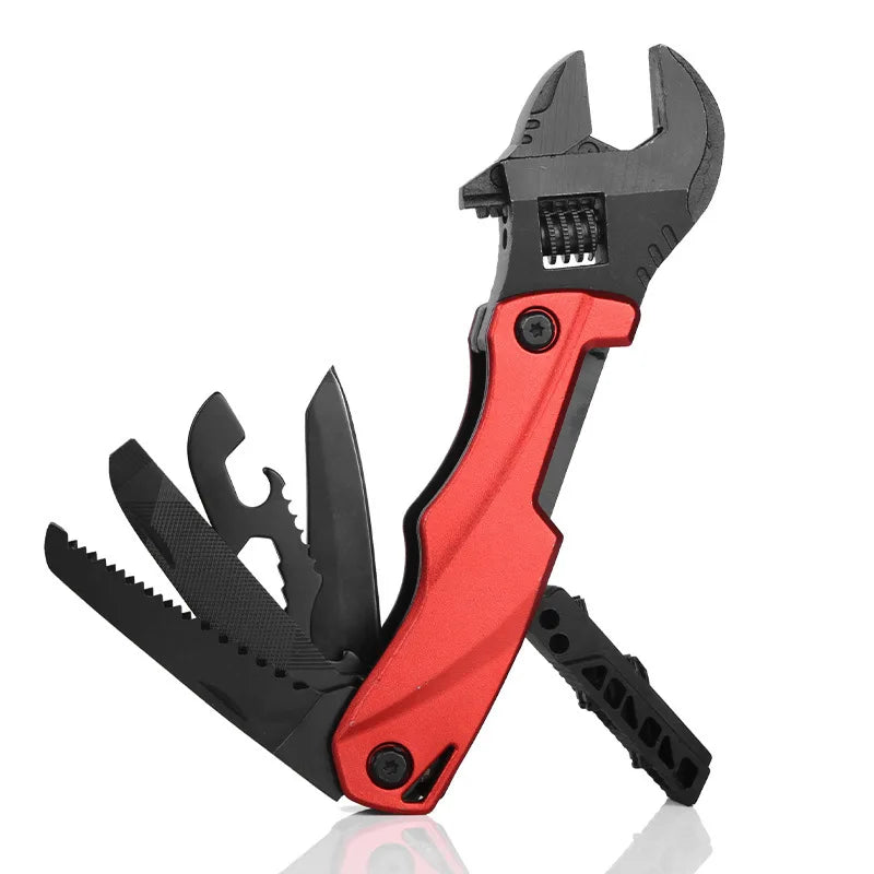 Outdoor camping multi-function wrench pliers, multi-purpose movable wrench folding knife saw EDC wrench combination tool Vue A