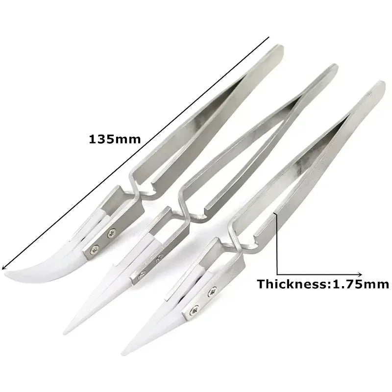 1-3pcs Ceramic Tip Labor-saving Electronic Soldering Tweezers, Anti-Static Reverse Acid Resistant Precision Chuck Tweezers Vue 3pcs