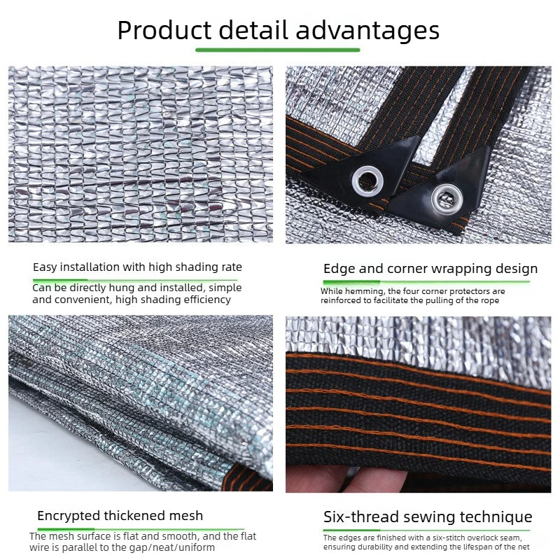 Thickened High Density Silver Aluminum Foil Shade Net with Reinforced for Greenhouse Balcony Car Outdoor Pergola Lawn Vue