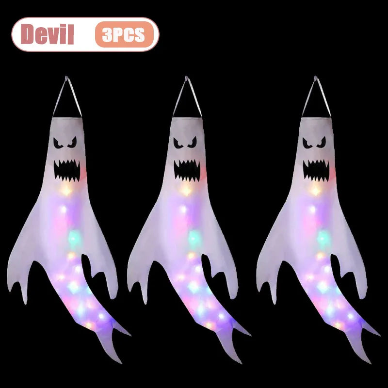 1-5PCS Halloween Glowing Ghost Tube Hanging Decor with LED Light for Ghost Night Party Haunted Scene Setup Prop Decoration Vue Devil-3PCS