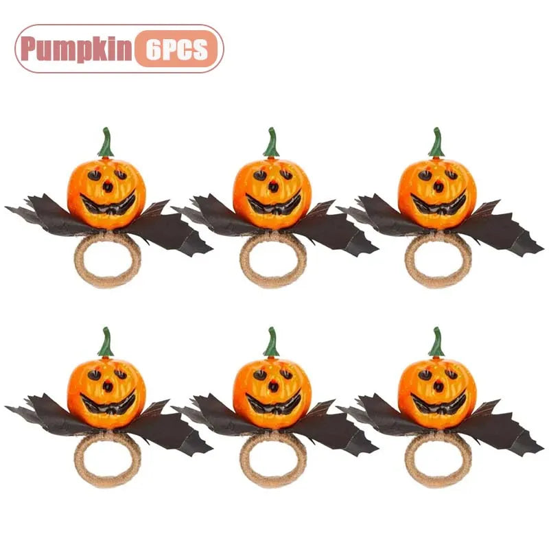 1-12pcs Scary Pumpkin Head Napkin Ring Popping Eyeball for Halloween Hotel Table Setting Ghost Party Dining Centerpiece Vue Pumpkin-6PCS
