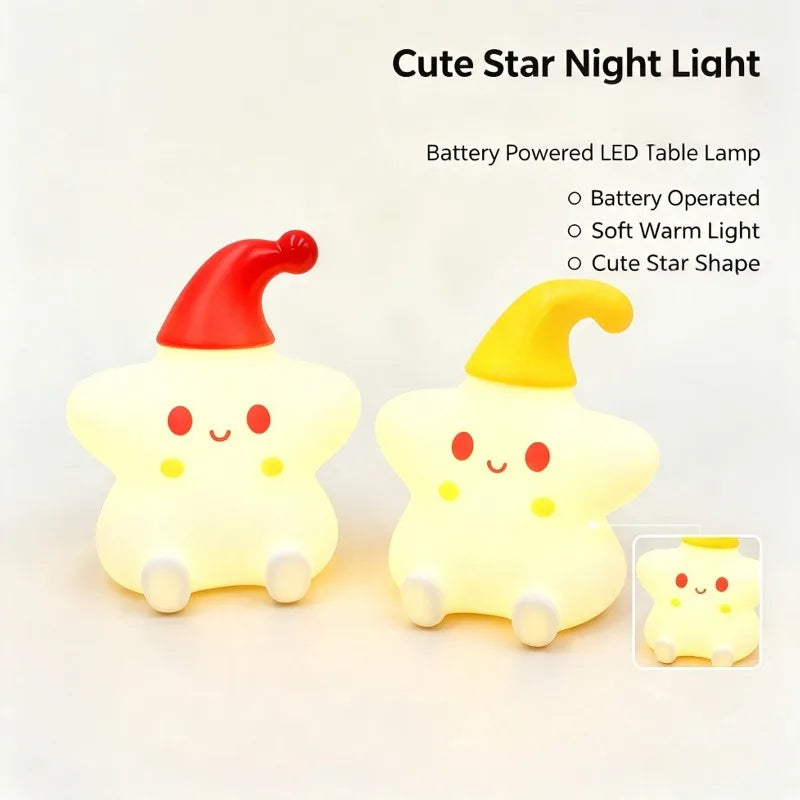 Cute Star Lamp Night Light, Battery Powered LED Ambient Light for Kids Room Bedroom Bedside Decor Vue