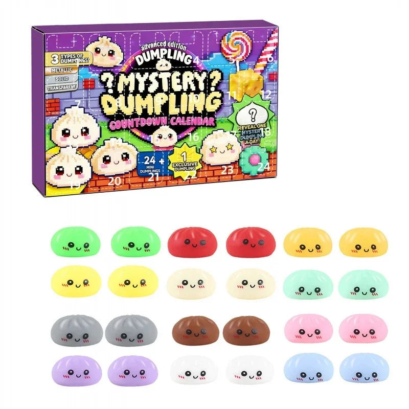 Surprise Dumpling Blind Box Countdown Calendar 24 Day Stress Relief Squeeze Toy Set Kids Teens Women Desk Party Table Decor Gift Vue