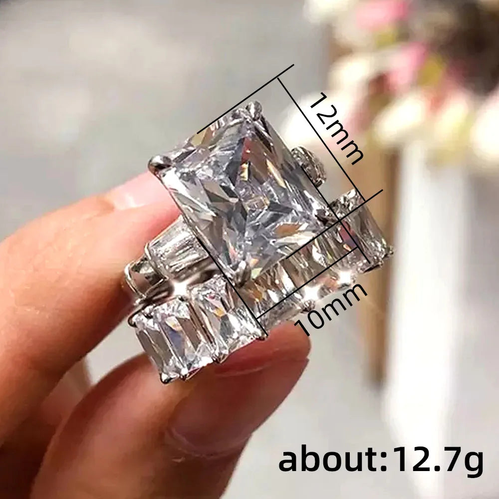 Huitan Women's 2pc Stackable Bridal Ring Set – CZ Silver Bridal Ring Set Vue