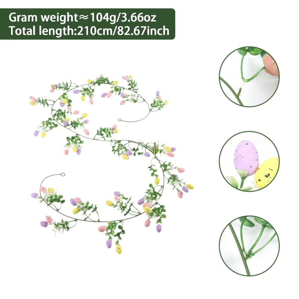 Artificial Plant Easter Egg Wreath Green Vine Colorful Design Wall Hanging Eucalyptus Leaves Egg Decoration Long Green Plant Vue Purple