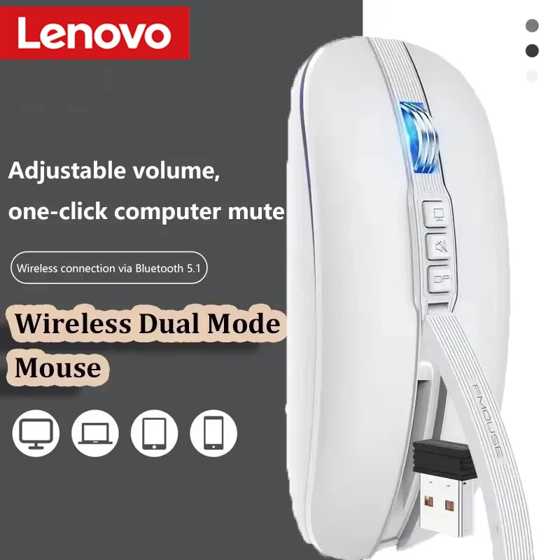 Lenovo Dual Mode Mouse Bluetooth Wireless Type-C Charging Silent Ultra-Slim Portable For Tablets Laptops Home Office Gaming Use Vue