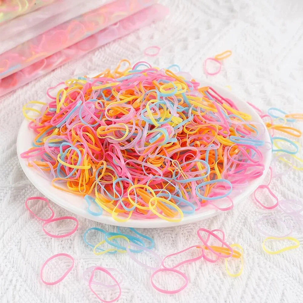 1000Pcs Hair Accessories Elastic Colorful Disposable Hair Bands Girls Rubber Band Kids Ponytail Holder Headband Children Vue B316 colorful jelly