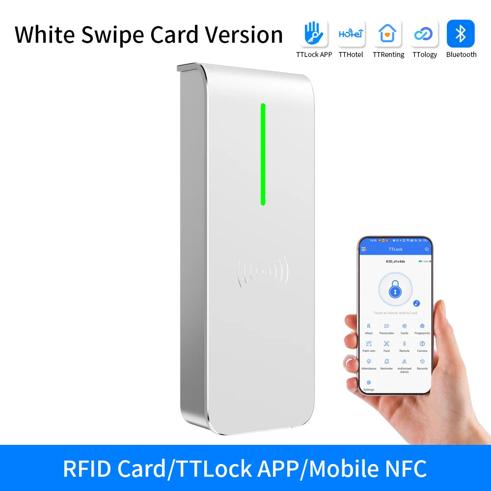 TTLock NFC IP67 Access Control 13.56MHZ Card APP Bluetooth Remote Door Opening Normally Open Mode with Record Query Function Vue AN90-TT-White