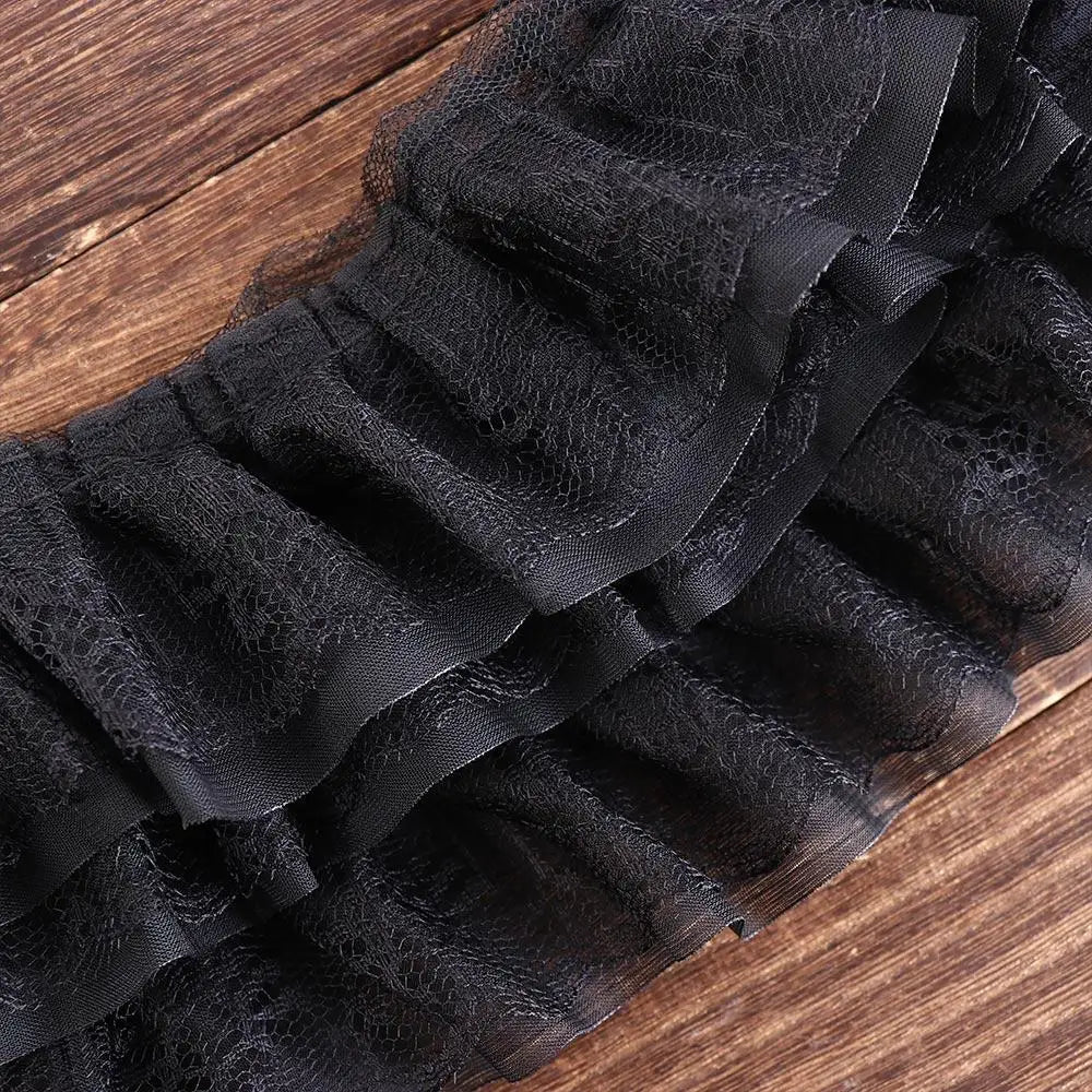 Luxurious Pleated Mesh Chiffon Fabric Exquisite Soft Chiffon Edge Lace Three Layers 3D Tulle Tulle Lace Fabric Trim Ribbon Cuffs Vue