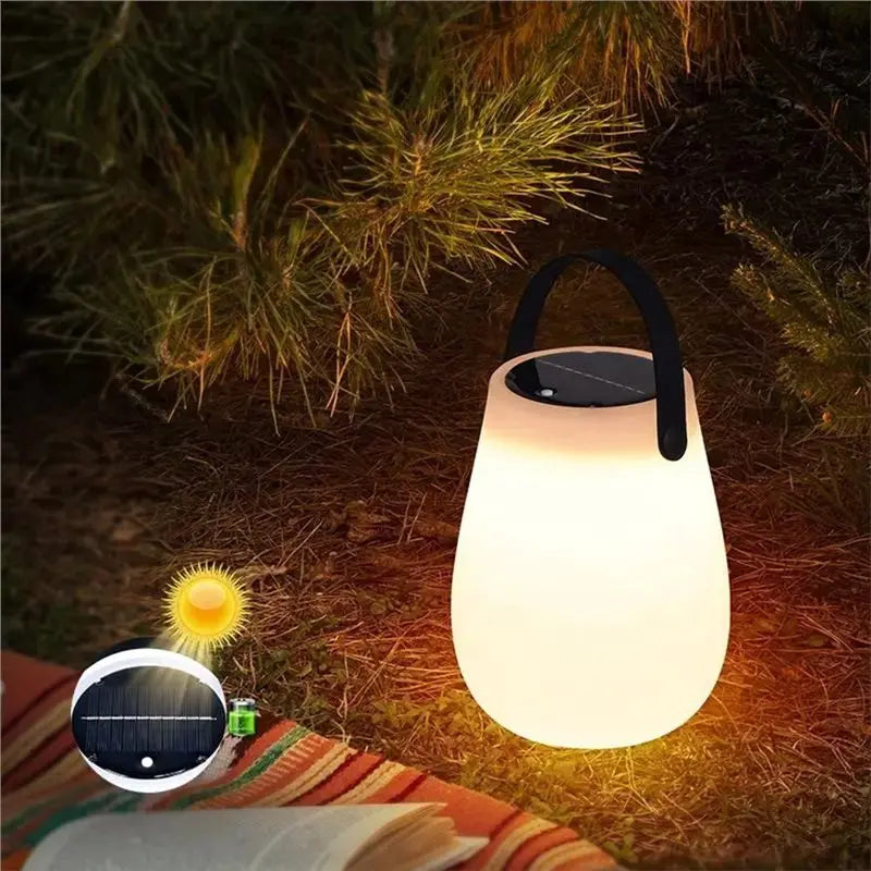 ABKW-Solar Powered LED Tabletop Lantern Cordless Battery For Outdoor Camping PE Table Lamp With Integrated Silicone Handle Light Vue