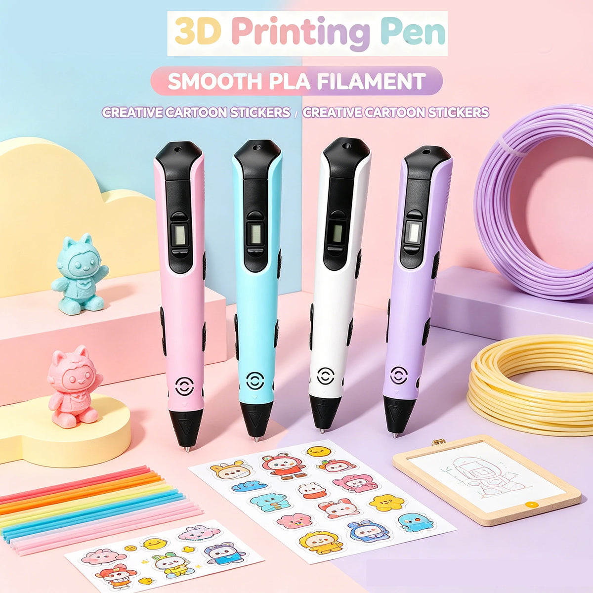 Kids 3D Printing Pen with LED Display Creative DIY Drawing Pen Non-Toxic PLA Filament Art Craft Pen for Children Boys Girls Gift Vue