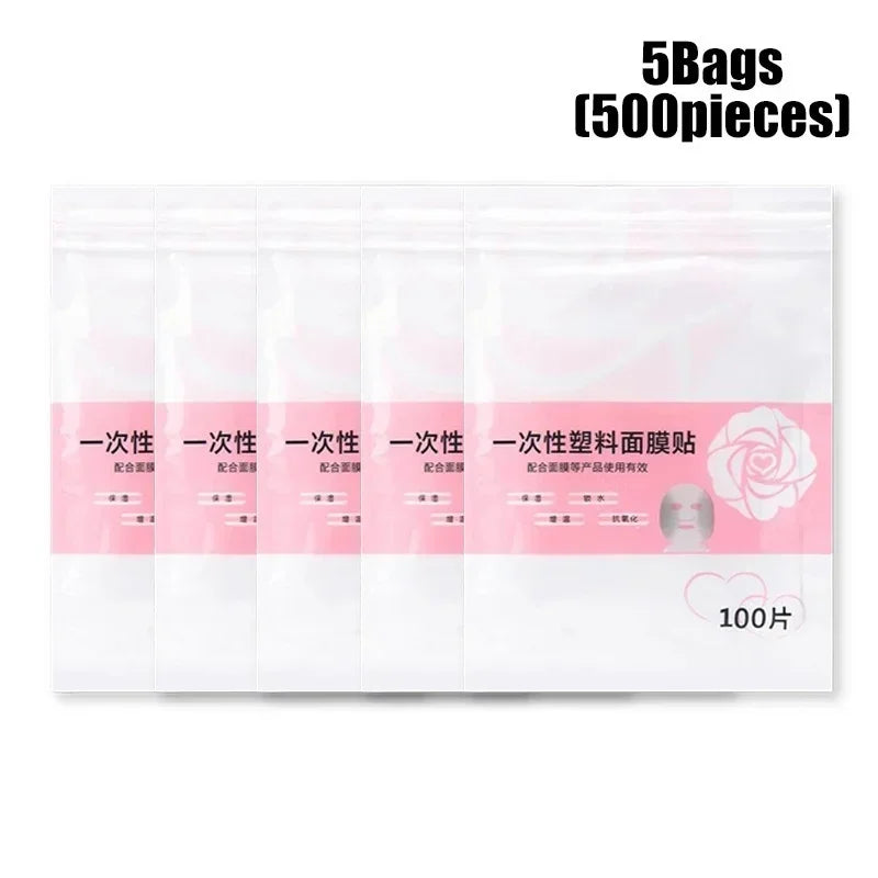 100-500pcs Disposable Plastic Film Full Face Cleaner Mask Neck Stickers Paper Transparent Masks Tools Facial Beauty Makeup Wrap Vue A305-500pcs Face