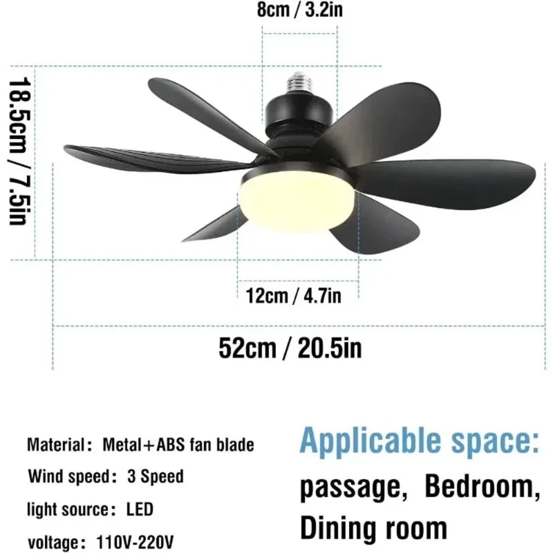 40W Ceiling Fan with Light E27 Fan Light with Remote Control Super Quiet Socket Ceiling Fan for Bedroom Kitchen Home Lighting Vue