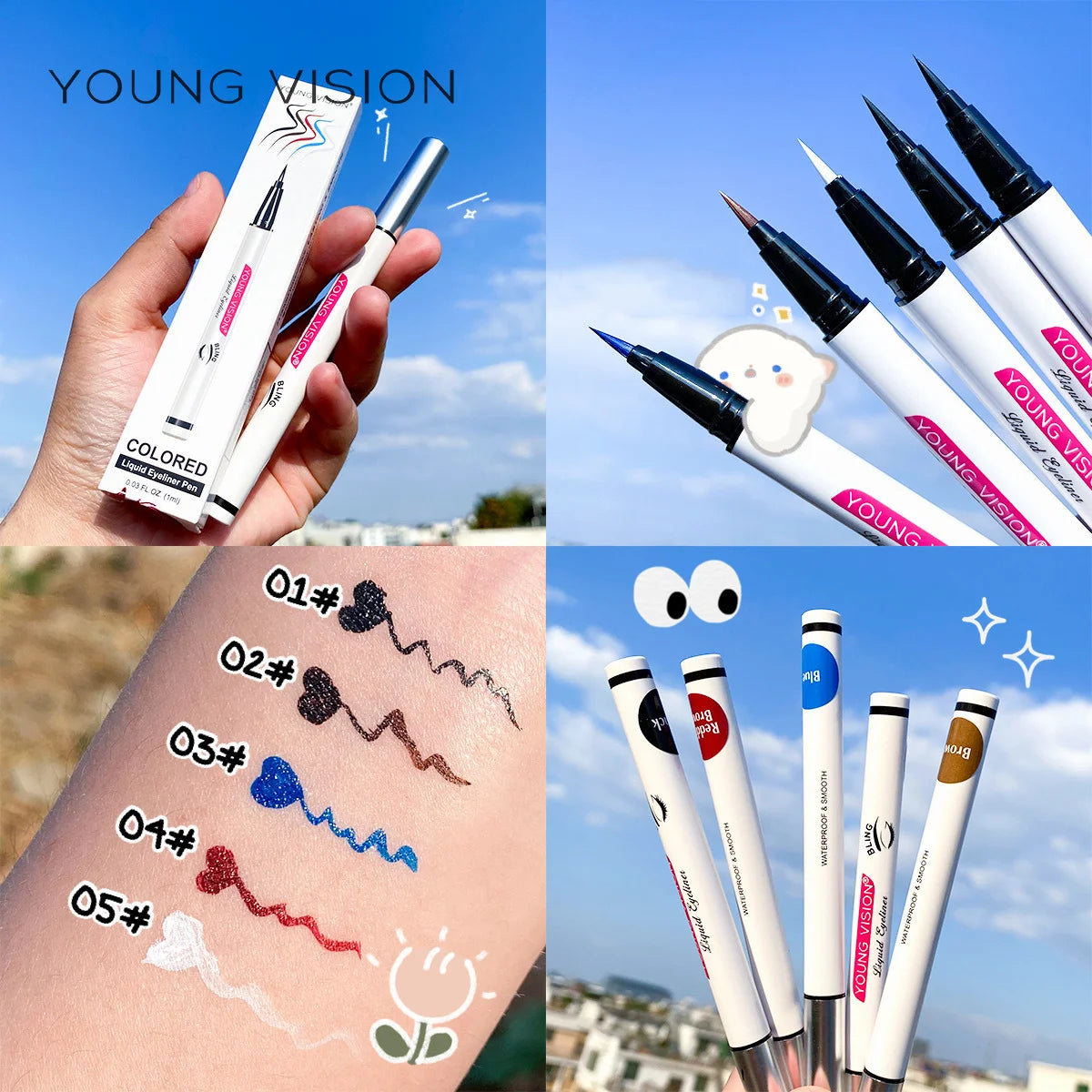 YOUNG VISION 5color waterproof color eyeliner pen, sponge head, eyeliner liquid, quick drying, 5 colors optional Vue