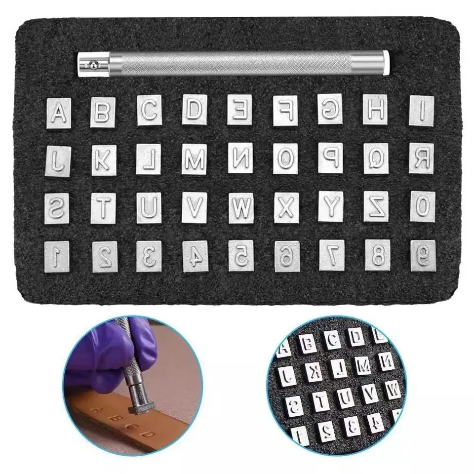 36pcs Leather Letters Seal Printing Tool Set Handmade Goods Leather Carving Printing Mold DIY Custom Label Name Creation Tool Vue