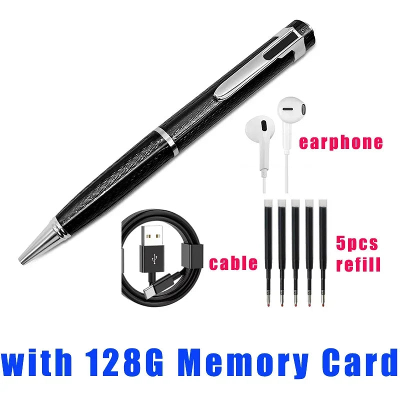 8GB-128GB Digital Voice Recorder Professional Audio Record Noise Reduce Dictaphone MP3 Player Business Meeting Recording Pen Vue white-128GB Card