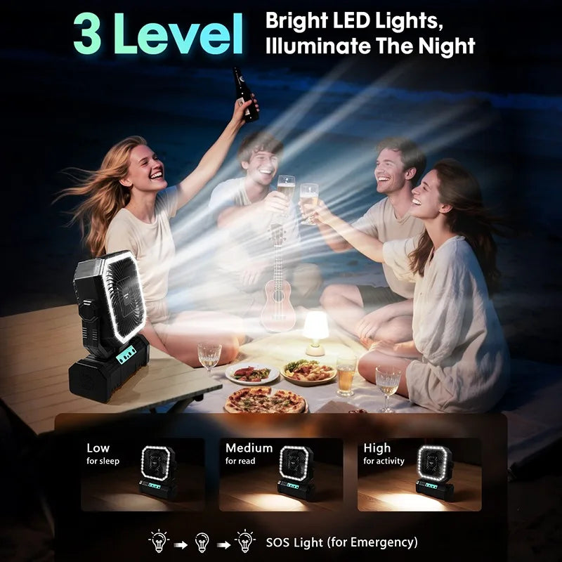 Portable Camping Fan 3-in-1 20000mAh Rechargeable Battery Powered Fan with Light Remote & Hook for Outdoor Travel Camping Tent Vue
