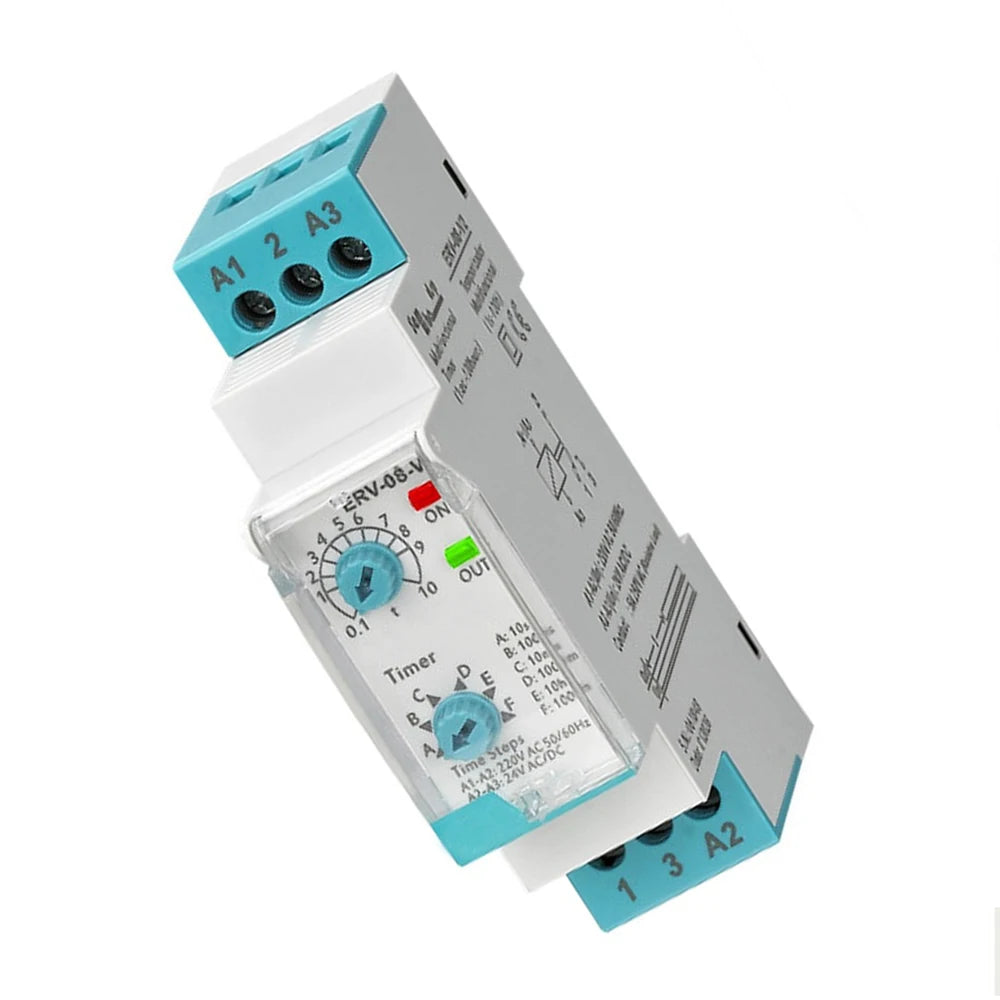 Multifunction Time Delay Relay AC220V DIN Rail Mount 5A 1NO+1NC Contact Adjustable Timer with LED Indicator Time Relay Switch Vue Default Title