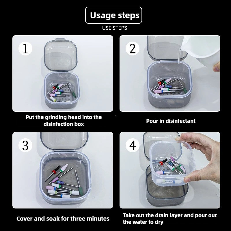 Portable Alcohol Filter Cleaning Box Nail Art Drill Bits Grinding Head Cleaning Box Manicure Sterilization Tool Vue