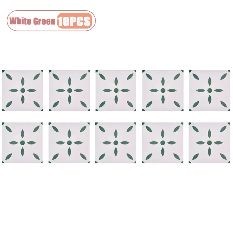 10PCS Stone Plastic Composite Waterproof Floor Sticker Self Adhesive PVC for Bathroom Balcony Kitchen Easy Install Home Decor Vue White Green-10PCS