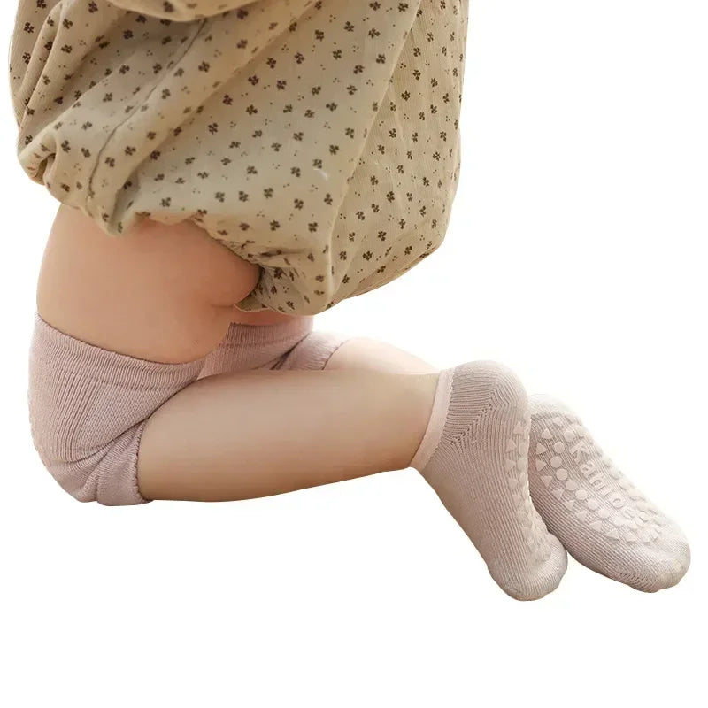 vvocci Baby Knee Set Pads Socks Safety Floor Sock Leg Knee Protector for Summer Solid Color Anti Slip Socks Kid Crawling Vue