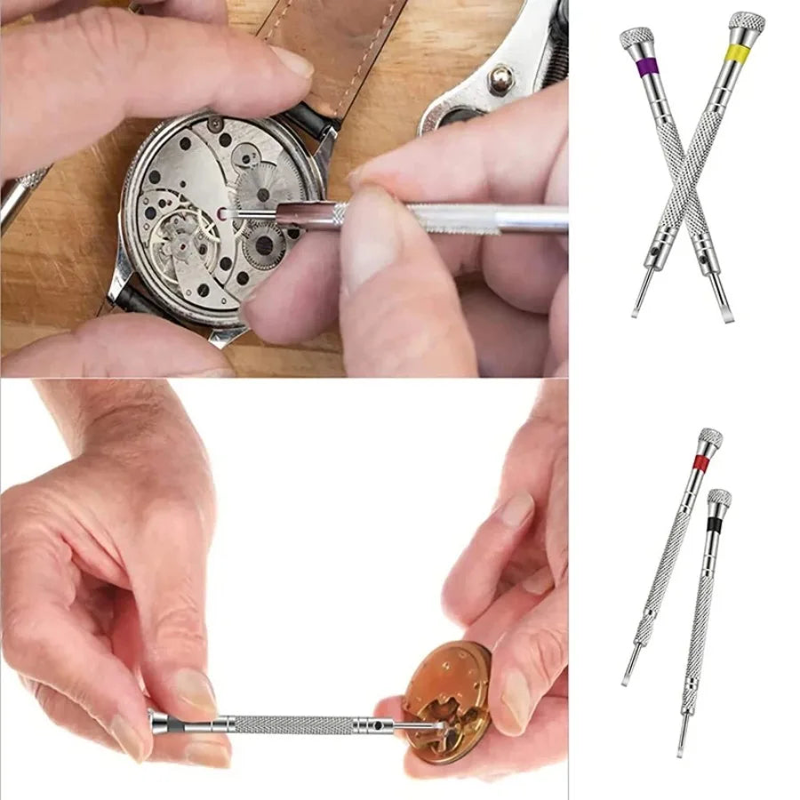 5PCS Set 0.8-1.6mm Steel Screwdriver for Watch Repairing Portable Watch Tools Band Removal with Mini Link Pins Watchmaker Tools Vue
