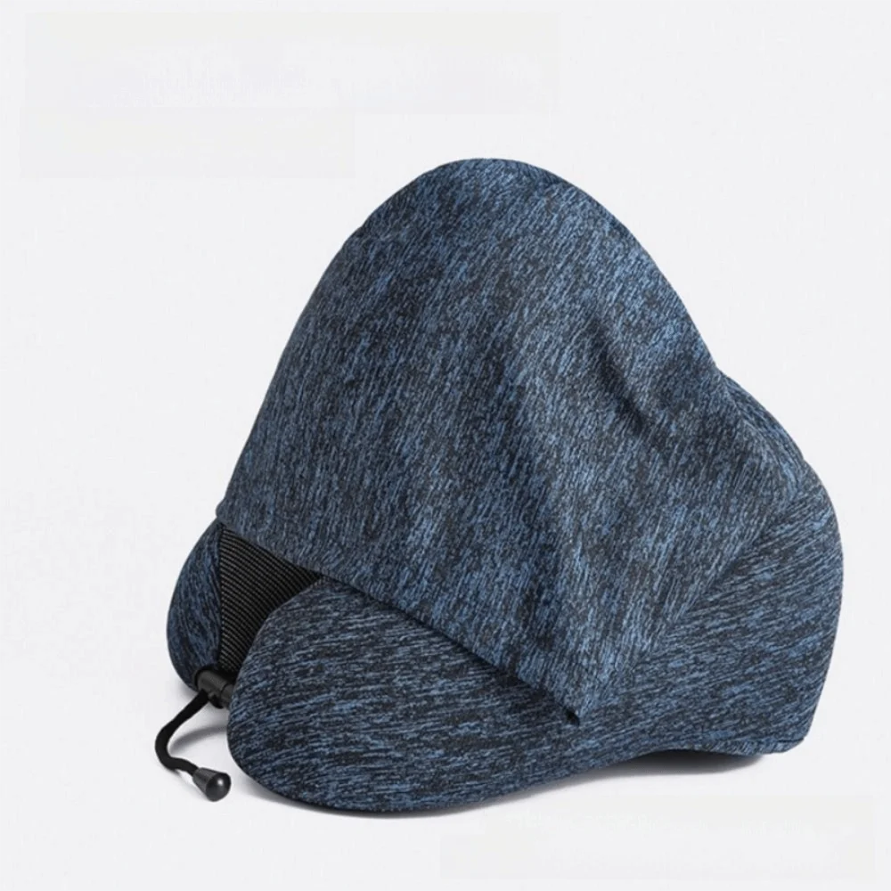 Adjustable Drawstring Hooded Travel Pillow Breathable Washable U-shaped Pillow with Cap Comfortable Soft Support Vue