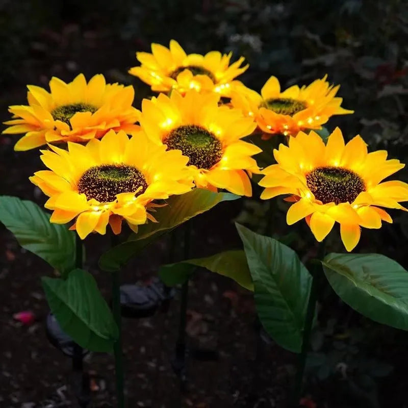 3-head Sunflower Solar-Powered LED Yard Lights Garden Decor Lamp Waterproof Outdoor Floral Ambiance Lawn Lighting Vue