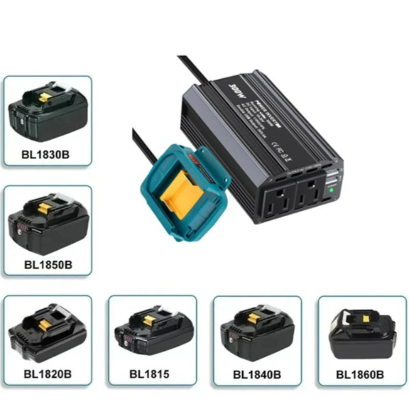 300W Portable Inverter Power Station Compatible for Makita/DW/Milwaukee 18/20V Batteries Smart Transformer Outdoor Work Adapter Vue