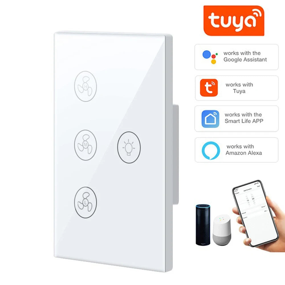 Tuya Wifi Smart Fan Switch Fan Light Ceiling Fan Lamp Switch Speed Adjustable App Voice Control Work with Alexa Google Home Vue
