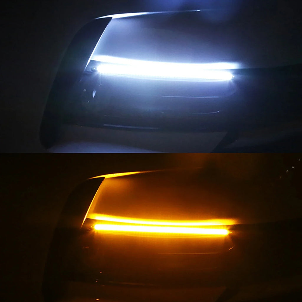 2Pcs Car LED Daytime Running Lights Waterproof Sequential Lamp Flow Turn Signal Light Amber Turn White Lamp Vue