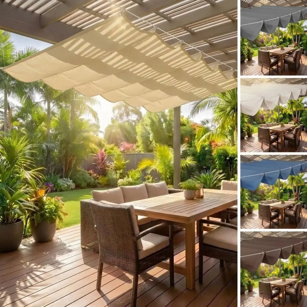 Waterproof Wave Retractable Sun Shade Canopy Heavy Duty UV Protection Outdoor Balcony Sun Awning Rainproof Telescopic Vue
