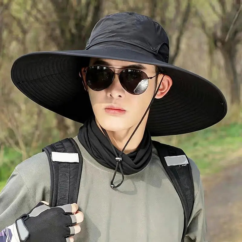 Large Brim Sun Hat UV Protection Breathable Detachable Mesh Cap Foldable Men And Women Outdoor Fishing Hiking Beach Caps Vue Black